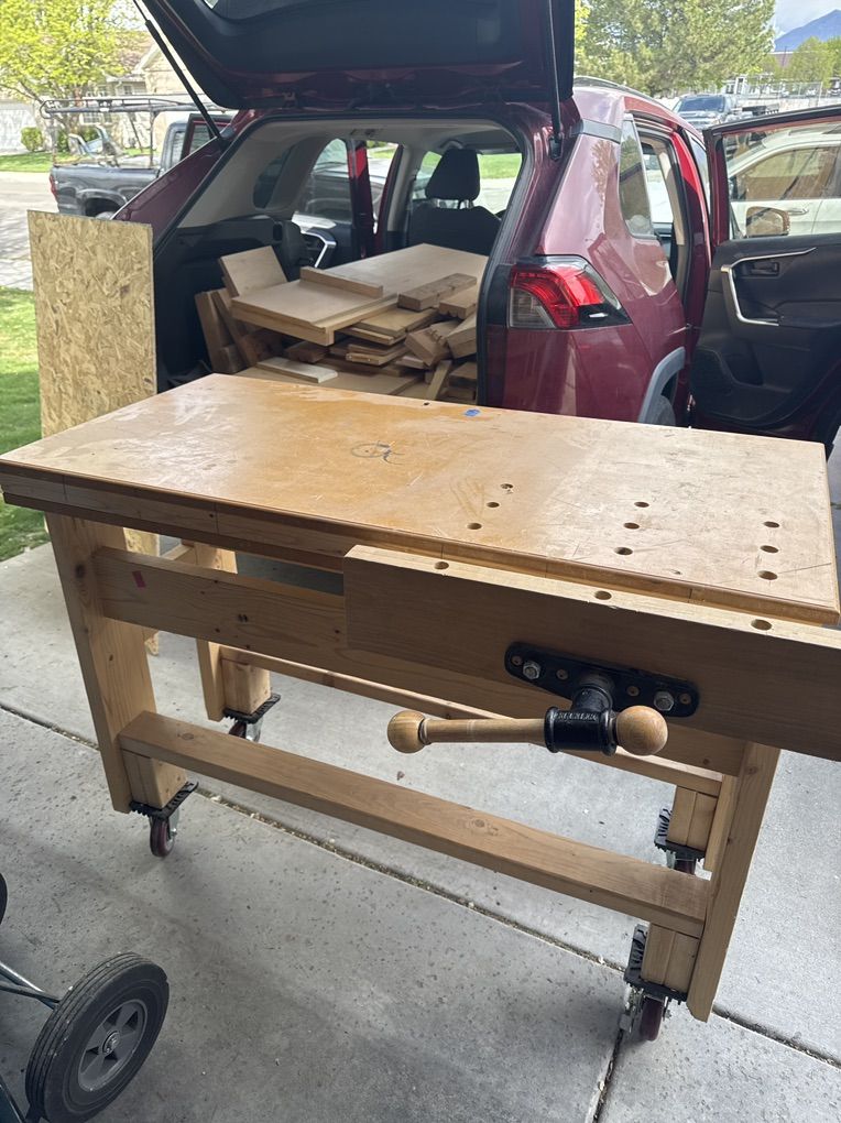 Woodworking Bench, Clamp, and Wood