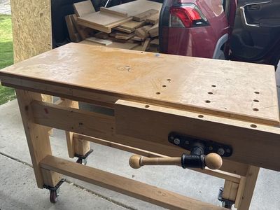 Woodworking Bench, Clamp, and Wood