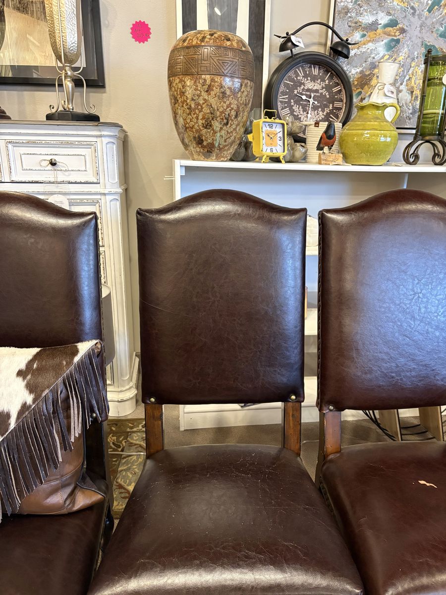 Set of 4 Dining Chairs - Brown Leather Look