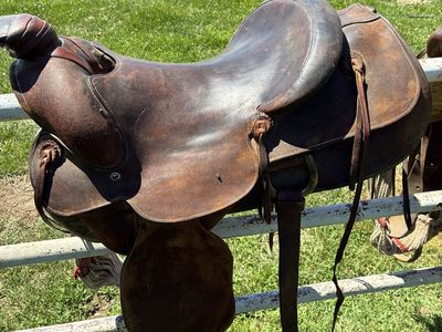 Used Leather Western Saddle, 16-17 inch seat,