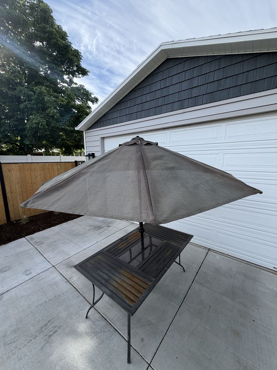Patio table and umbrella