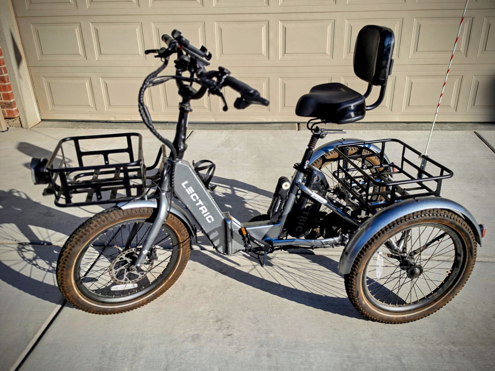 Lectric XP Trike Electric Trike(E-Bike) - Gray with Front and Rear Baskets - Lectric Accessories