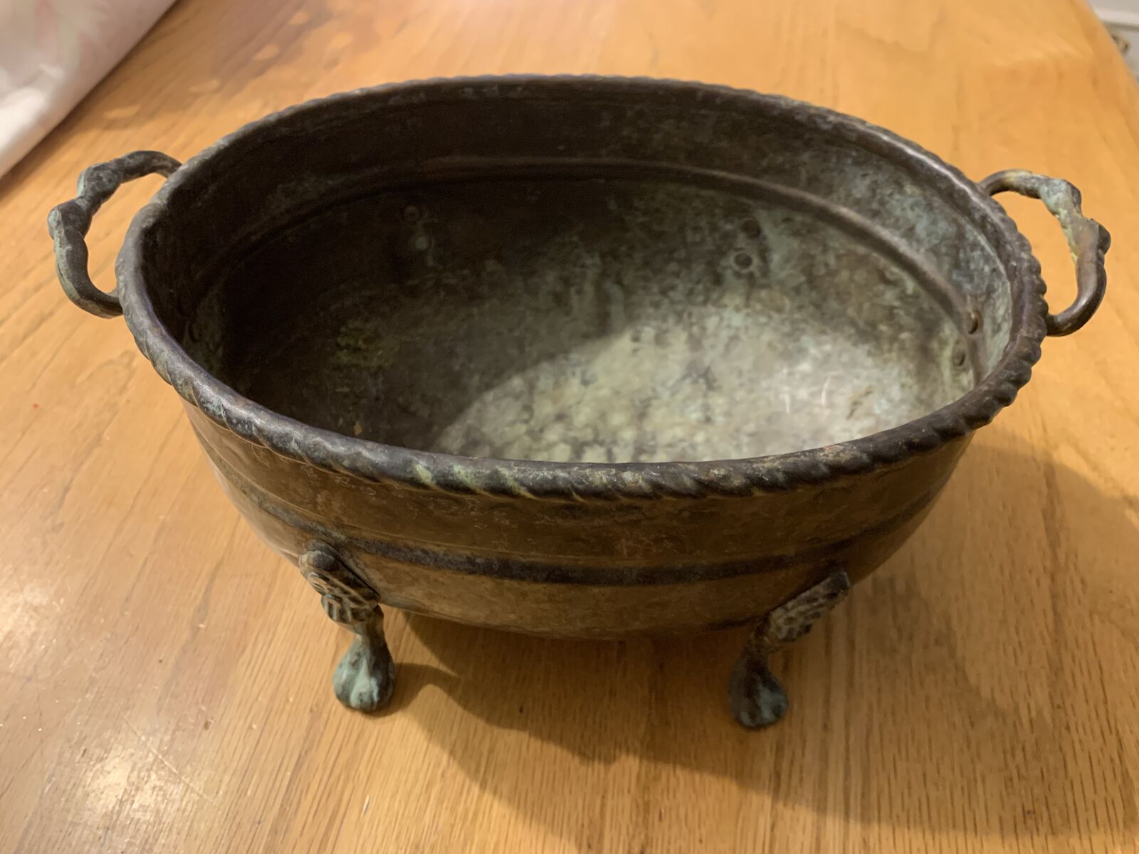 Metal decorative plant pot urn patina heavy footed ornate