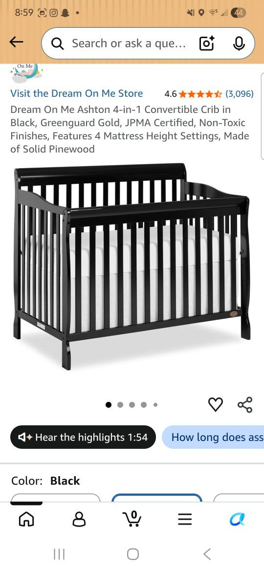 Dream On Me Ashton 4-in-1 Convertible Crib in Black