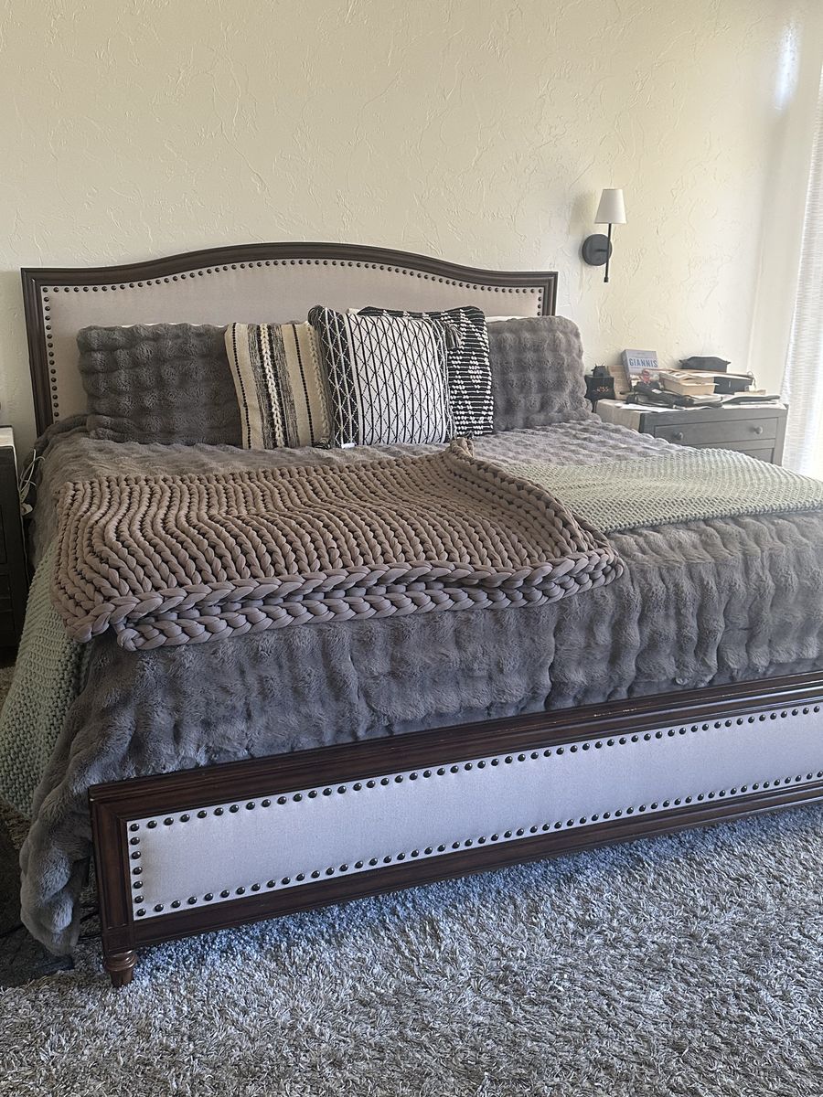Solid Wood and Upholstered King Size Bed