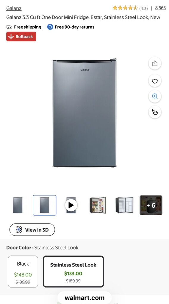 GALANZ 3.3 CU.FT. MINI FRIDGE STAINLESS