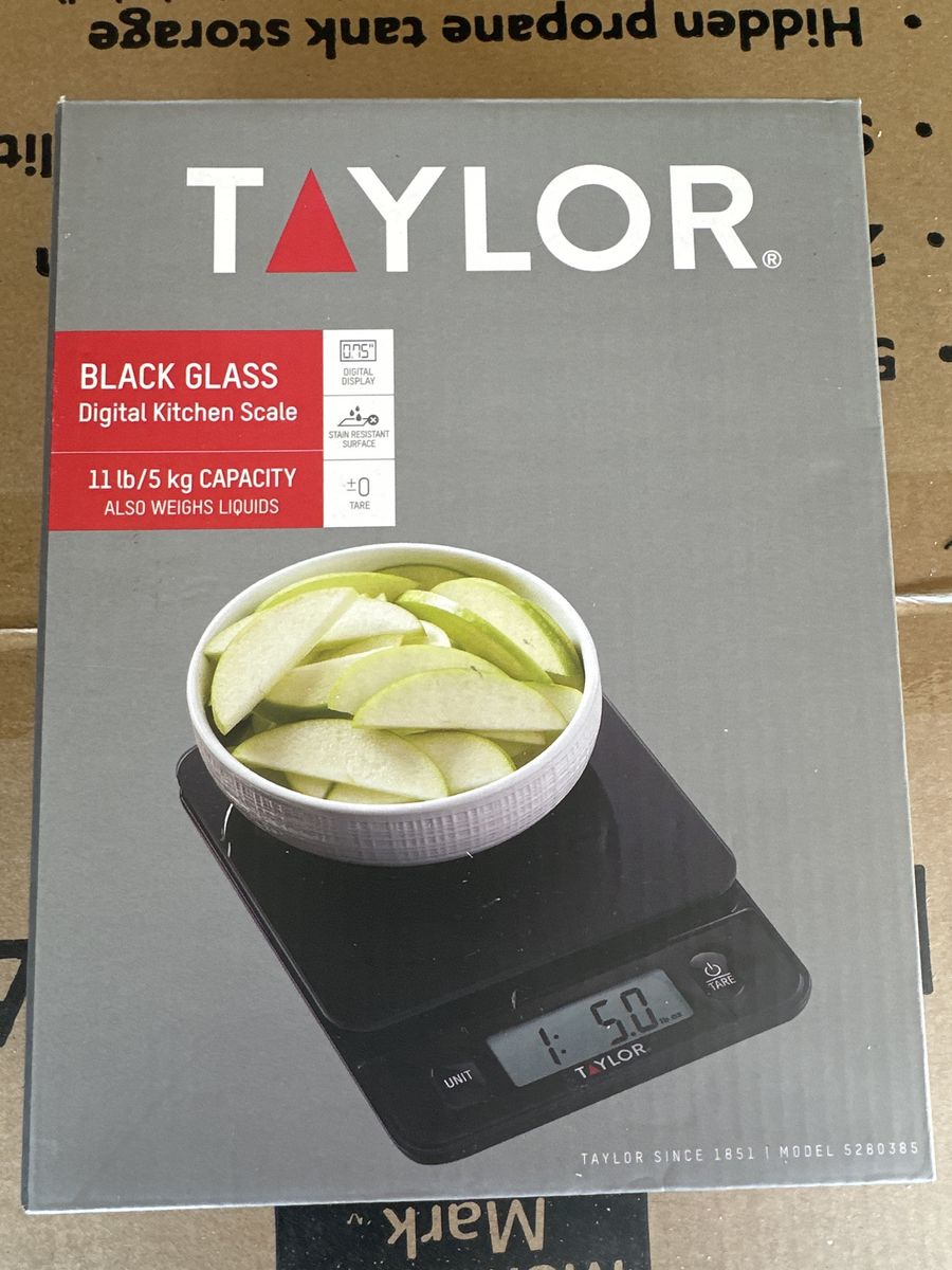 Taylor S26038S Black Glass Digital Kitchen Scale 11lb/5kg Capacity Stain Resistant New