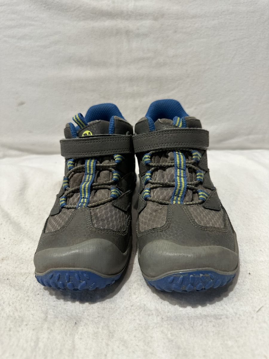 Merrell toddler size 13.5 gray with blue trim waterproof hiking boots