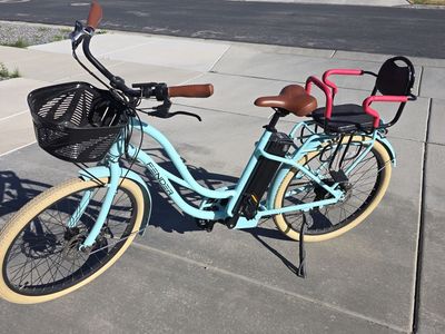 Electric Bike Cruiser with basket, kiddo chair, LED lights