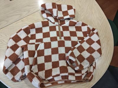 Gap Kids XL, Size 12 Checkered Sherpa Hoodie Quarter Zip