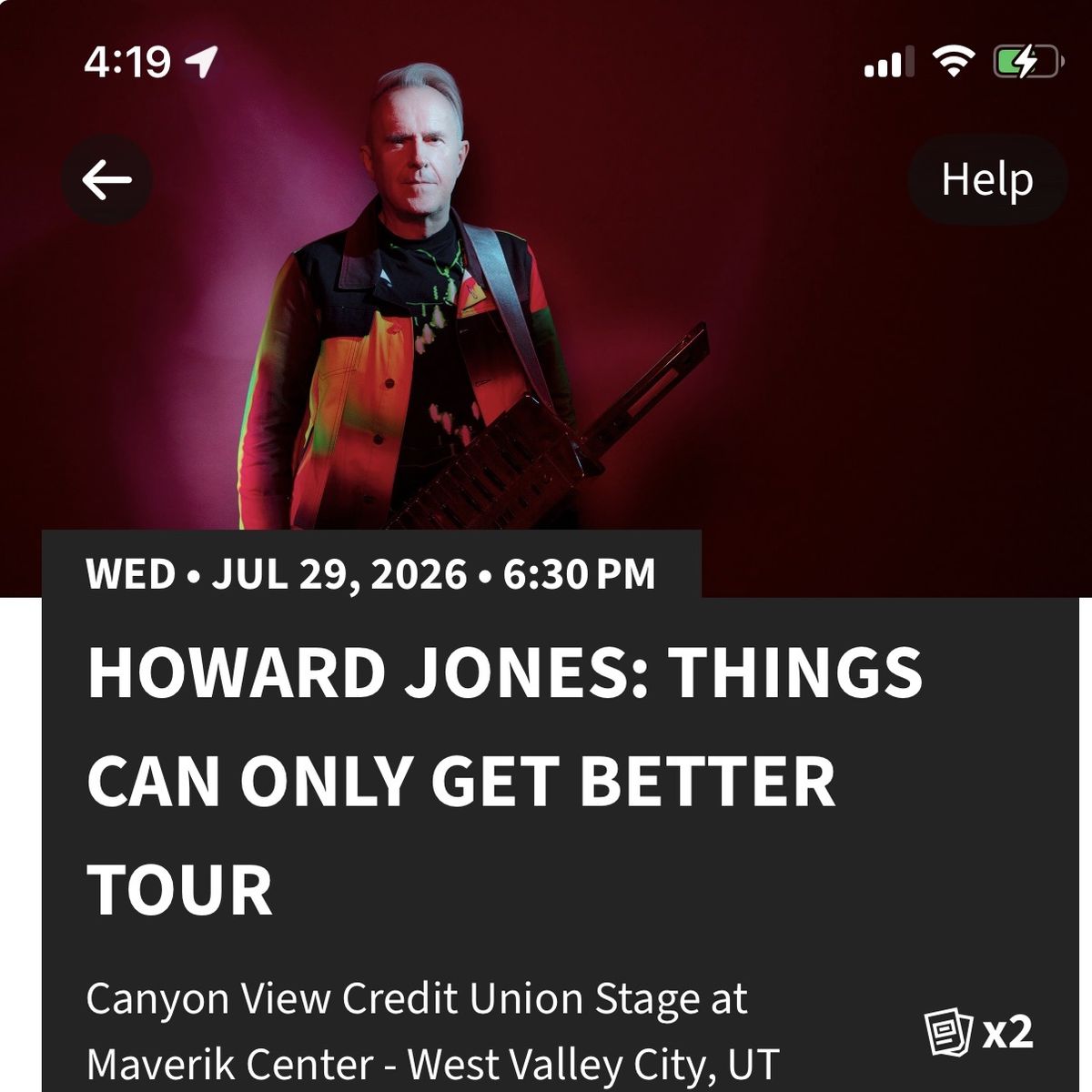 2 Floor! Howard Jones: Things Can Only Get Better Tour Tickets 7/29