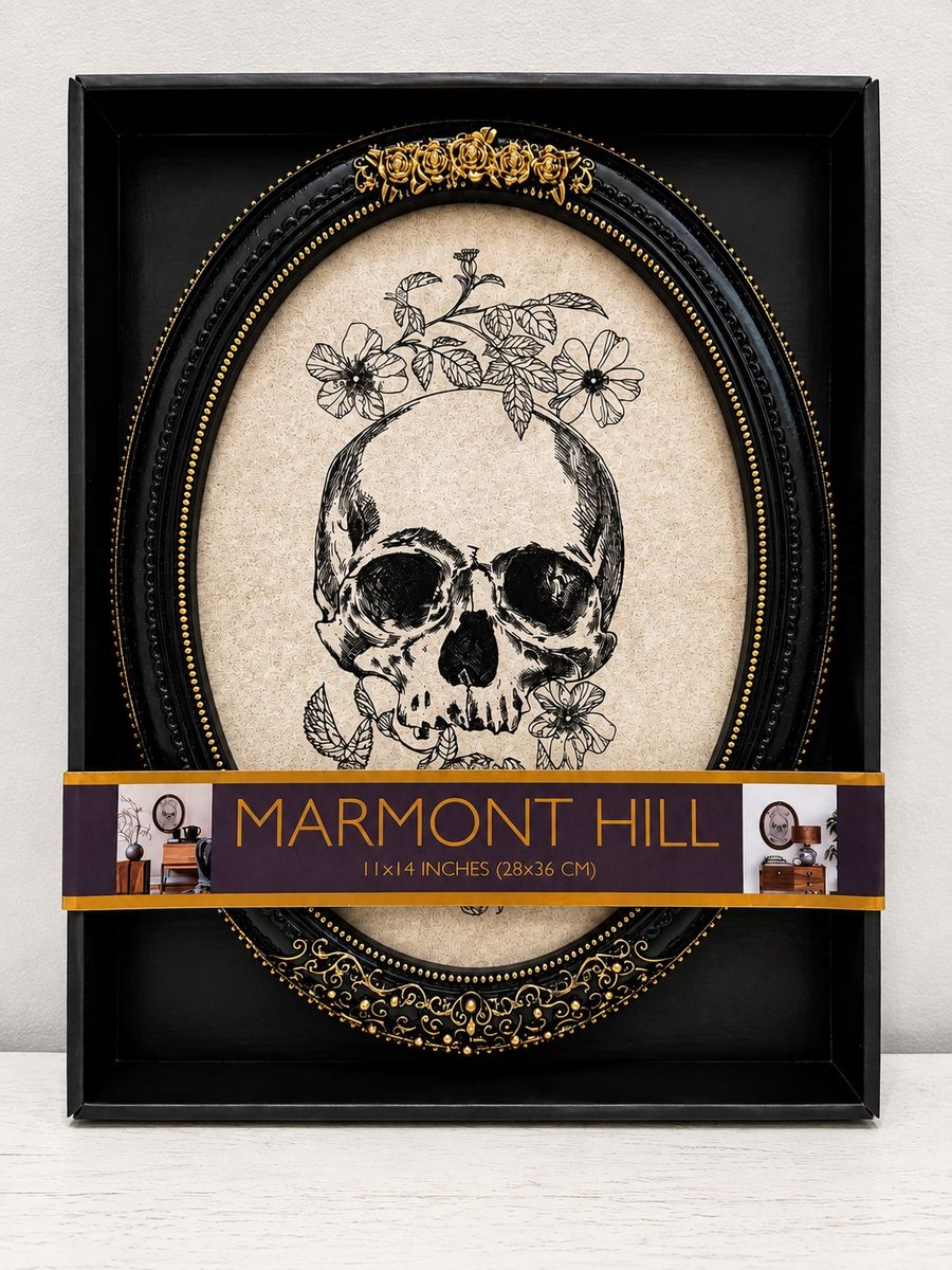 Halloween Marmont Hill Skull Wall Art with Ornate Black and Gold Frame 