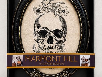 Halloween Marmont Hill Skull Wall Art with Ornate Black and Gold Frame