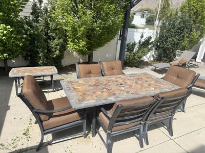 Well kept outdoor table set and couch