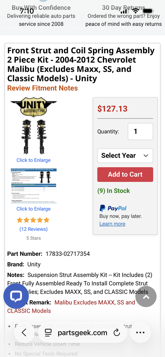 brand new Front coil spring/strut assembly 04-2012 chevy Malibu