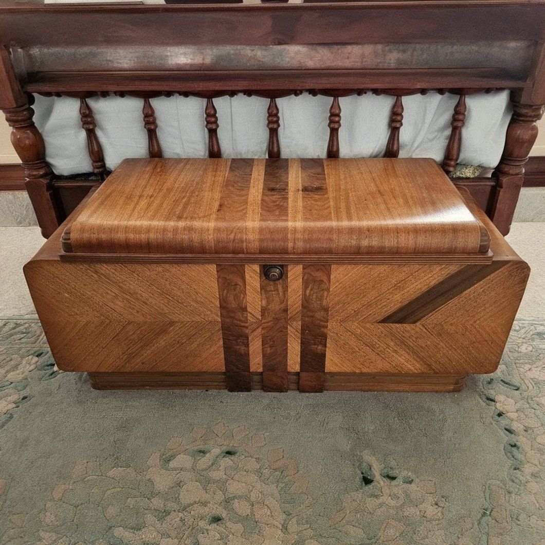 Vintage 1930's Cavalier Cedar Chest Blanket Storage Trunk Waterfall Style with Secret Side Compartments