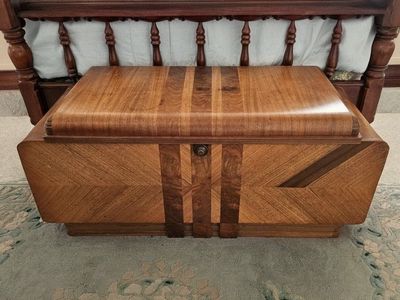 Vintage 1930's Cavalier Cedar Chest Blanket Storage Trunk Waterfall Style with Secret Side Compartments