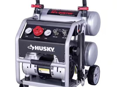Husky 4.5 Gal. 175 PSI Portable Electric Oil-Free Quiet Twin Stack Jobsite Air Compressor w/Rubber Wheels and 2-Quick Couplers