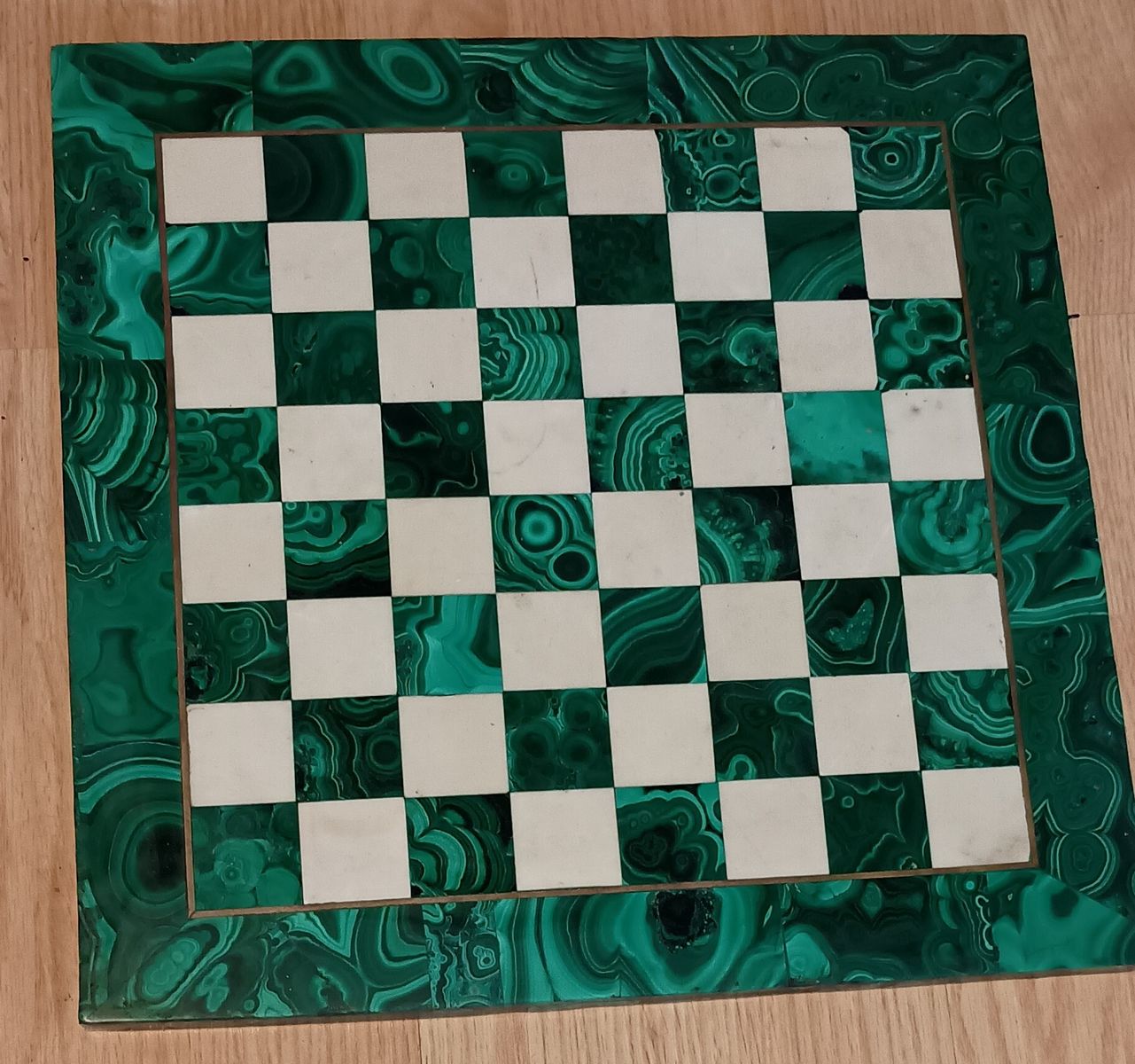 Handmade Malachite Chess Table: Inlaid Marble Board (15x15 Inches)