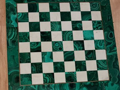 Handmade Malachite Chess Table: Inlaid Marble Board (15x15 Inches)