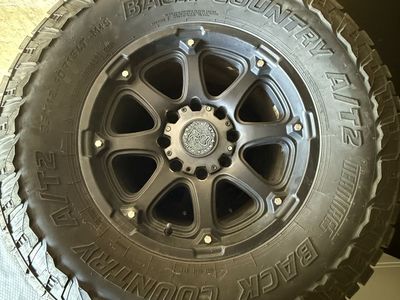35x12.50R18 Back Country A/T2 Tires on Black Rhino Wheels