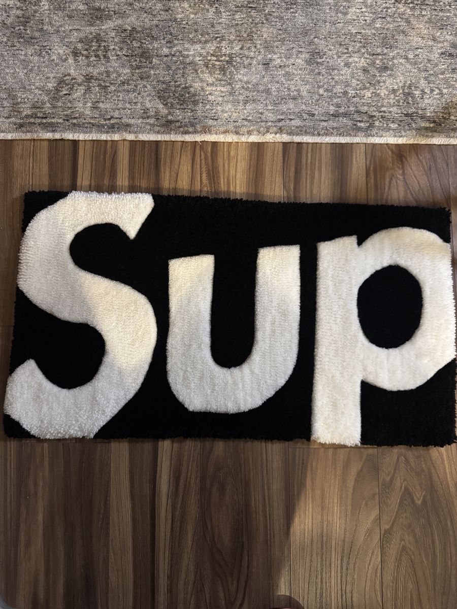 Supreme Black & White "SUP" Logo Floor Mat Rug (Approx. 31"x17") - Home Decor Accent