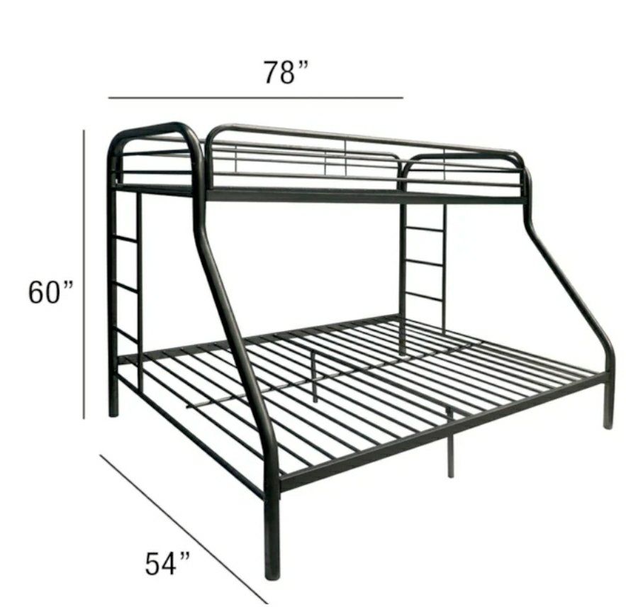 Black Metal Twin Over Full Bunk Bed Frame with Ladders 78"x54"x60"
