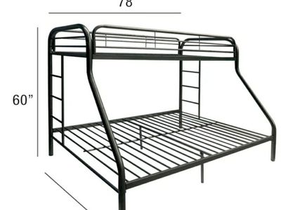 Black Metal Twin Over Full Bunk Bed Frame with Ladders 78"x54"x60"