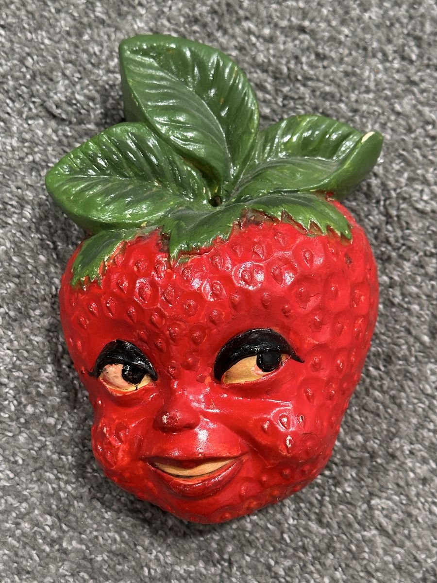 Vintage Strawberry Head Chalkware String Dispenser (Slightly Haunted)