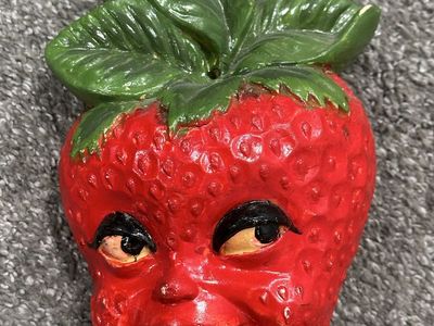 Vintage Strawberry Head Chalkware String Dispenser (Slightly Haunted)