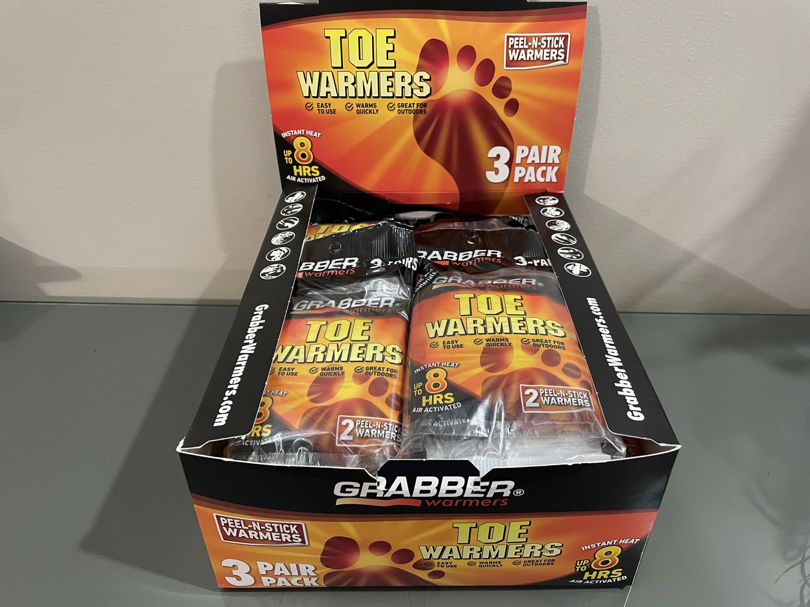 NEW BOX 60 pairs Peel-N-Stick TOE WARMERS 20 Packs-3 pair per pack (60 pairs)