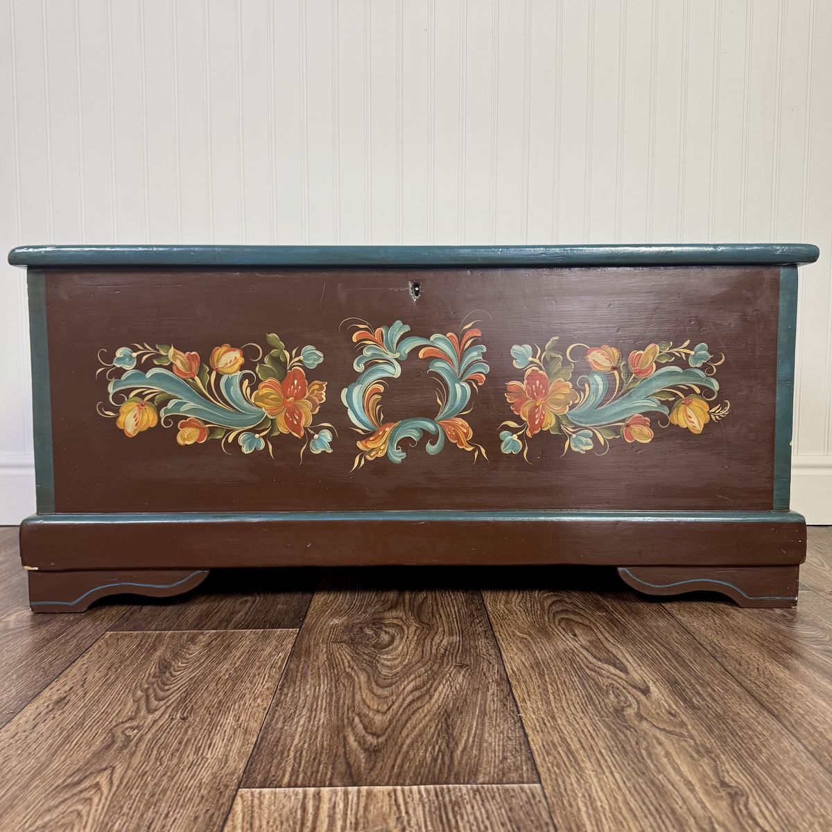 Hand-Painted Scandinavian Folk Art Chest - Signed