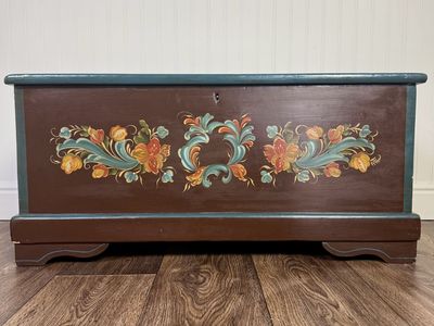 Hand-Painted Scandinavian Folk Art Chest - Signed