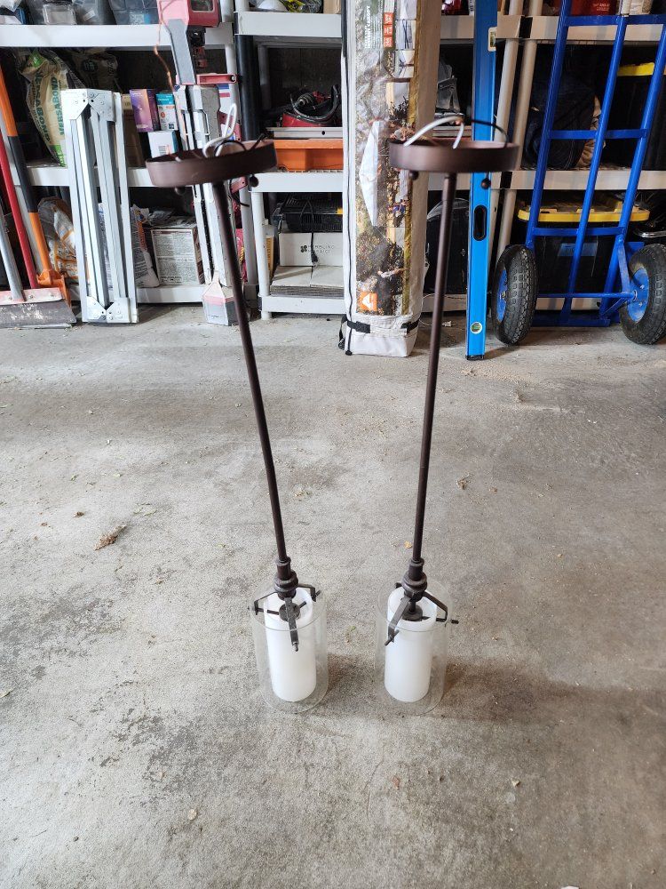 Set of 2 Industrial Pendant Lights Dark Bronze Metal with Dual Glass Cylinders