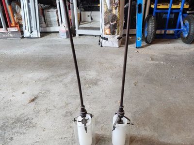 Set of 2 Industrial Pendant Lights Dark Bronze Metal with Dual Glass Cylinders