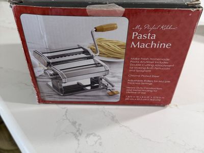 My Perfect Kitchen Pasta Machine Chrome Plated Steel with Double Cutting Attachment