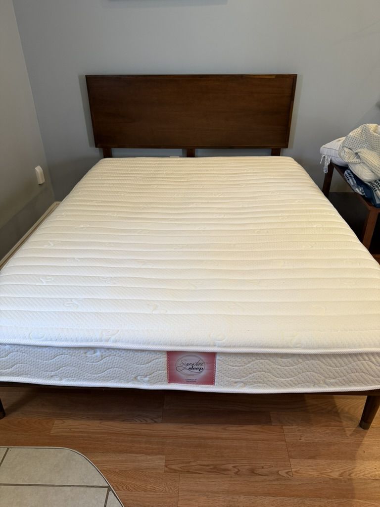 Wood bed frame and mattress
