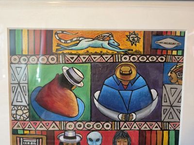 Original S. Lopez Framed Art Print - Vibrant Abstract Southwestern Style Decor.