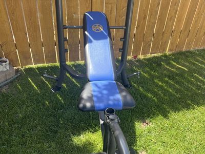 Marcy MD 857 Weight Bench with Leg Developer and Preacher Curl Pad - Blue/Black, Used Good