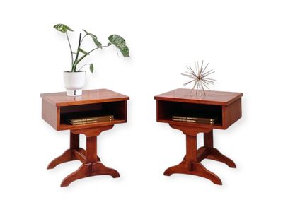 Unique Open Gallery Nightstand Pair Trestle Base