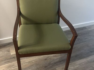 Vintage Mid-Century Style Wooden Armchair with Olive Green Upholstery
