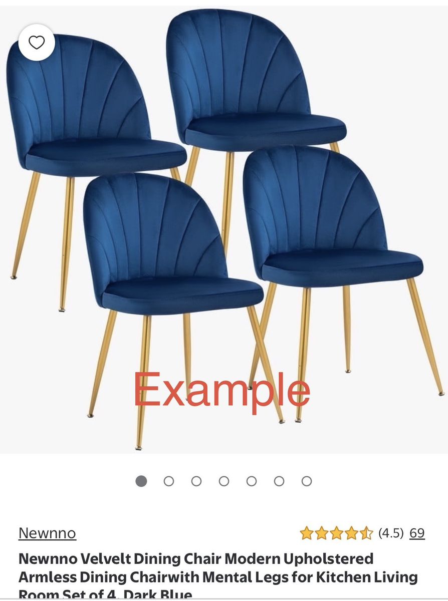 Newnno Velvet Dining Chair Modern Upholstered Armless with Metal Legs, Black, Set of 4