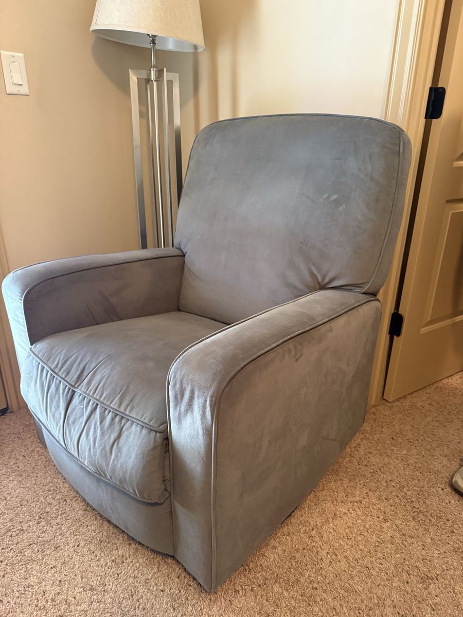 Gray Upholstered Swivel Rocking Chair - Comfortable & Versatile Nursery/Living Room Seating