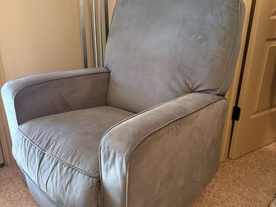 Gray Upholstered Swivel Rocking Chair - Comfortable & Versatile Nursery/Living Room Seating