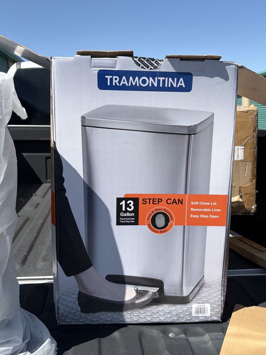 Tramontina 13-Gallon Stainless Steel Step Trash Can (dents pictured)