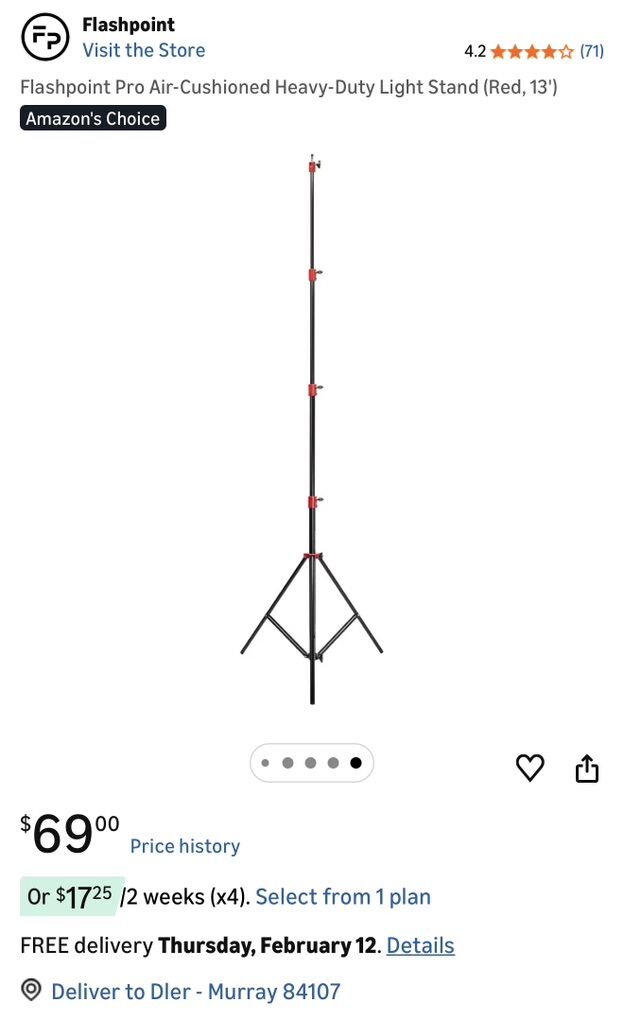 Heavy-Duty Light Stand (Red, 13') 2 Pieces