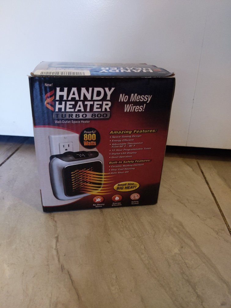 Handy Heater Turbo 800 Wall-Outlet Space Heater, 800 Watts, Space-Saving Design