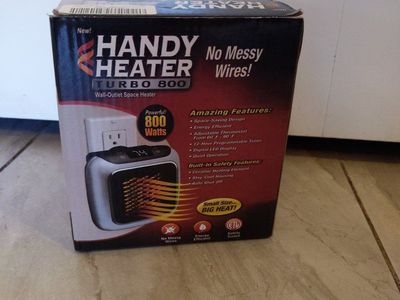 Handy Heater Turbo 800 Wall-Outlet Space Heater, 800 Watts, Space-Saving Design