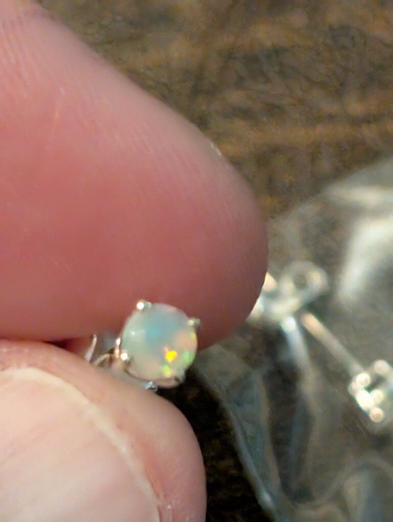 Ethiopian Opals earrings Sterling Silver 4 prong
