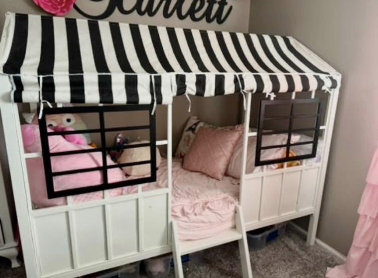 Twin Size White with black trim Metal Cottage House House Bed